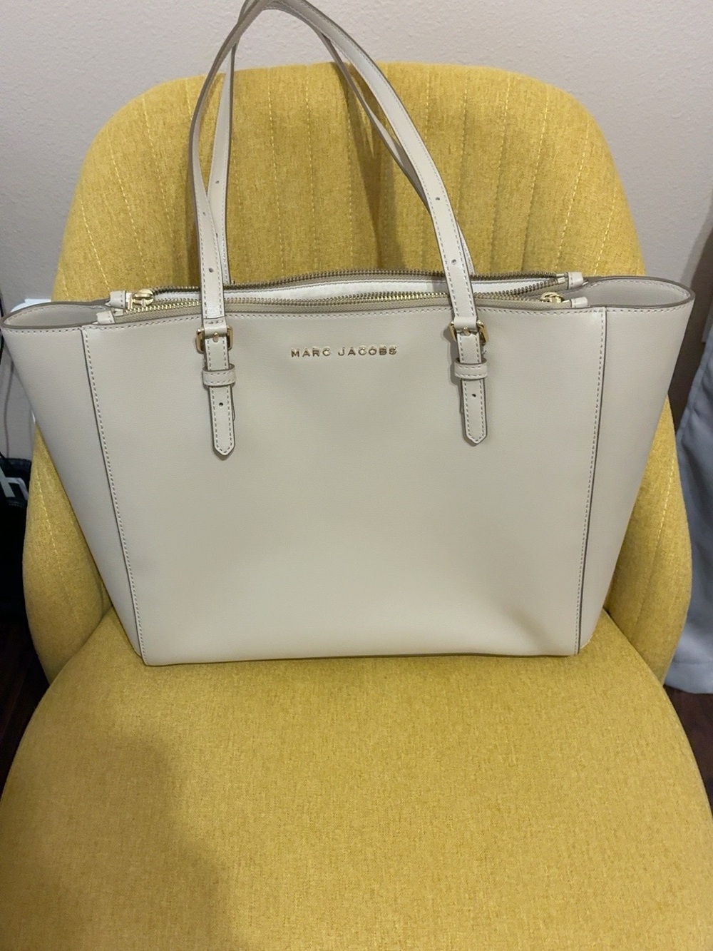 Marc Jacobs Ivory Leather Tote with Gold Hardware